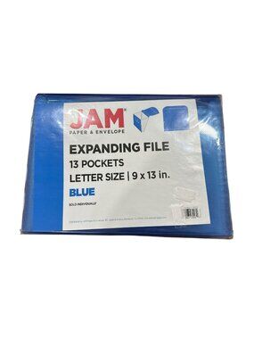 JAM Expanding File 13 Pockets Letter Size 9x13 In Blue Durable Plastic Organizer